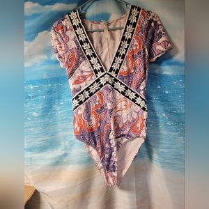 Intimately Free People Size Small Bodysuit Paisley Floral‎ short sleeve